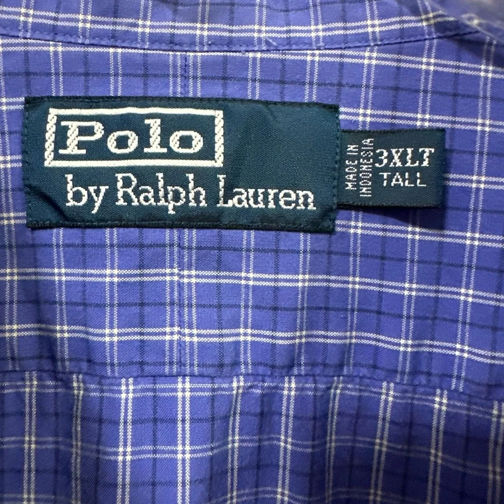 Polo by Ralph Lauren Button Down Size 3XLT 100% Cotton Blue Plaid Long Sleeve - Picture 3 of 9